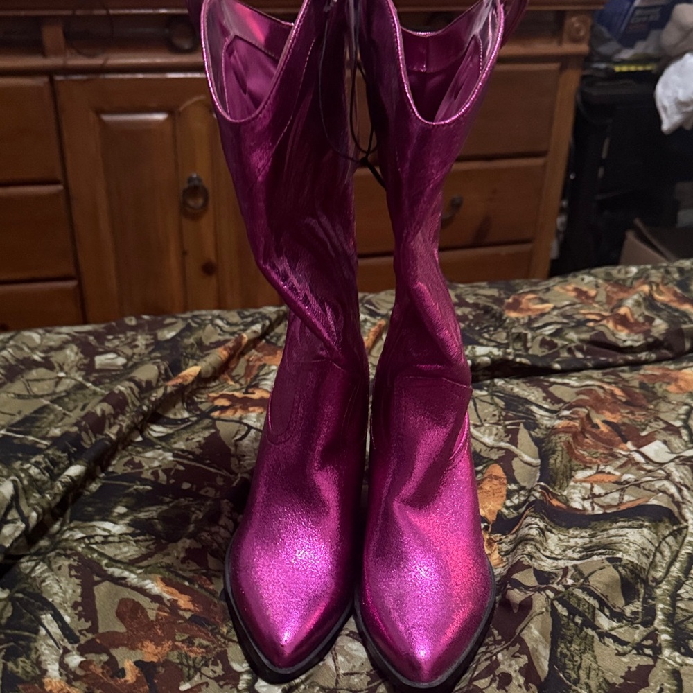 Nine West Metallic Pink Heeled Boots